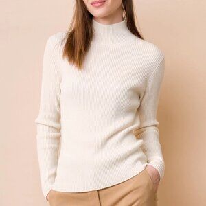 NWT! DongLi - 100% Cashmere Ribbed Mock Neck Sweater in Soft White - Many Sizes